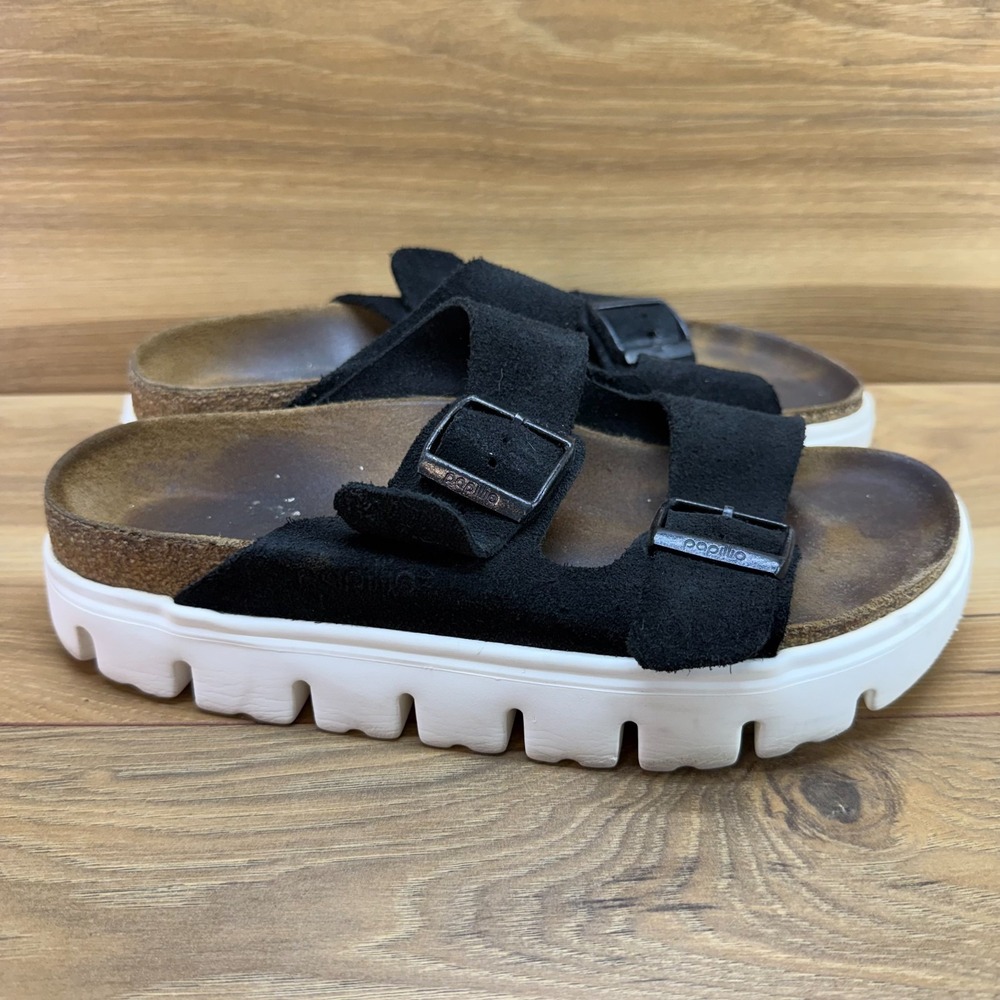 Birkenstock Papillio Arizona Suede Platform Sandal 8 N EU 39 Black Chunky Travel